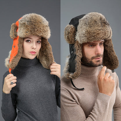 Rabbit Fur Unisex Thickened Warm Ear Protection Cold-proof Outdoor Hat