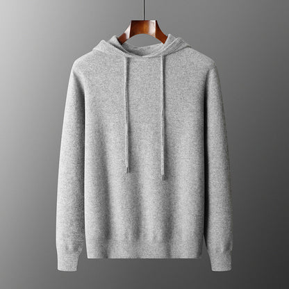 Men's Solid Color Casual Hooded Knitted Sweatshirt Long Pants Set