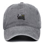 Black Cat Embroidered Washed Baseball Cap Sun Hat