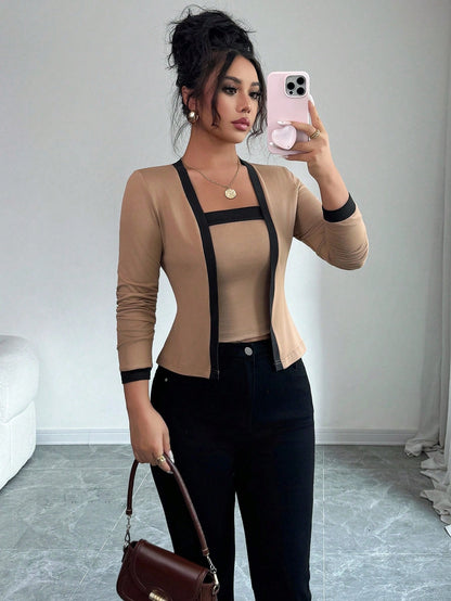 Cardigan Jacket And Vest Two-piece Set Tops