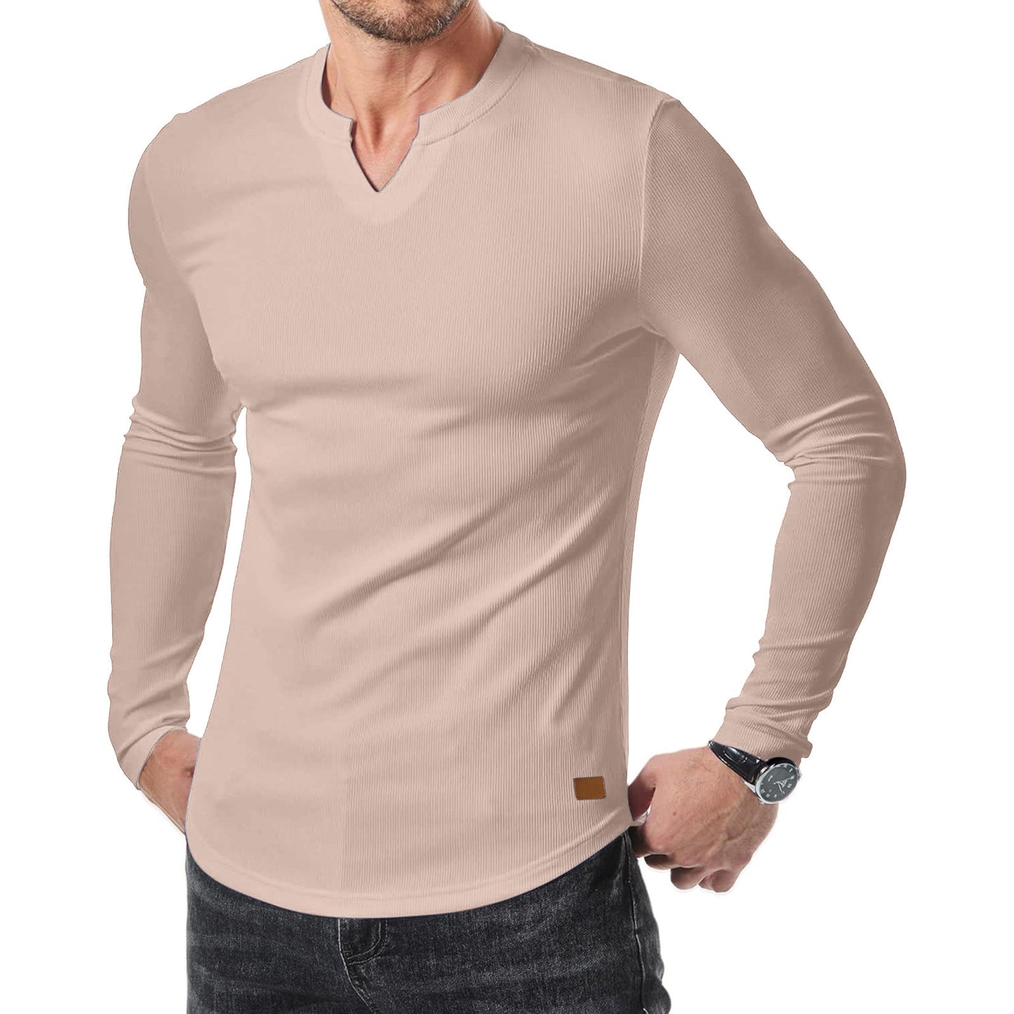 Fall Winter Men T-shirt Solid Color Casual Fashion Men's Long Sleeve
