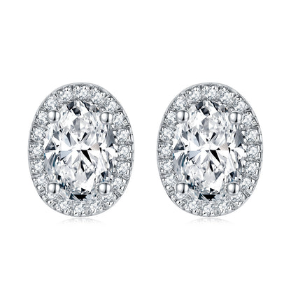 S925 Sterling Silver Zircon Horse Eye Egg-shaped Ear Studs High-grade