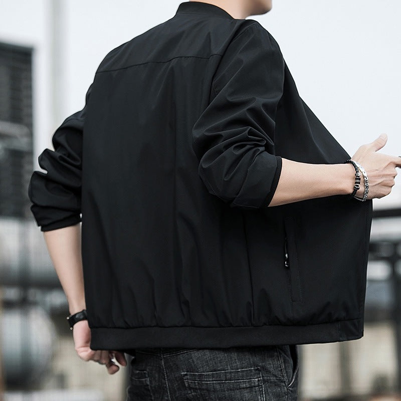 Men's Jacket Spring And Autumn Solid Color Stand Collar Coat