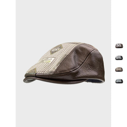 Autumn Winter Retro PU Leather Stitching Advance Hats