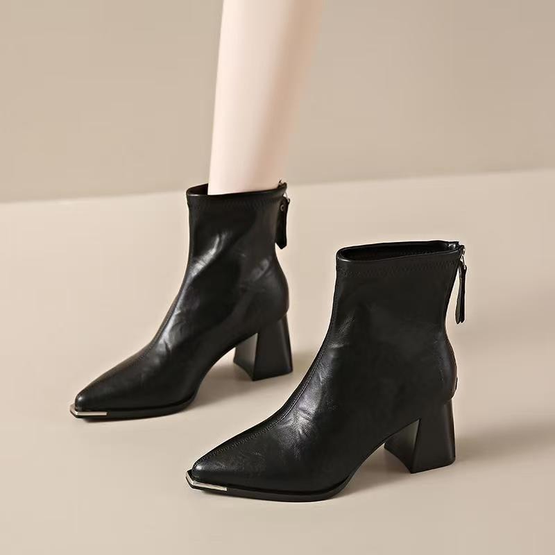 Pointed Toe Simple Fashion Chunky Heel Comfortable Retro All-matching Women's Boots