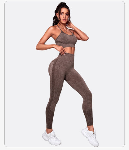 Sports Underwear For Women Shockproof Vest Bra Set Workout Sweat Yoga Belly Contracting High-waisted Trousers