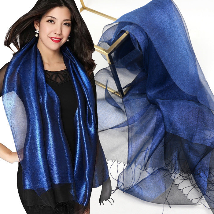 Fashionable And High Grade Lady Silk Double Layer Elegant Silk Scarf
