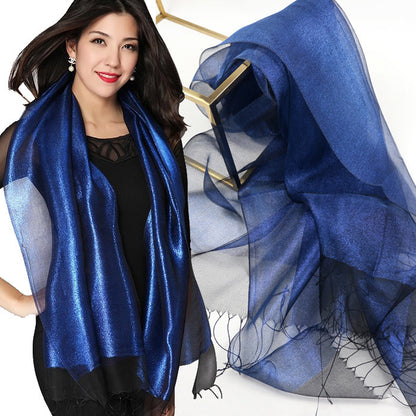 Fashionable And High Grade Lady Silk Double Layer Elegant Silk Scarf