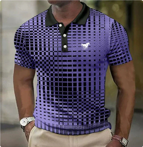 Men's Short-sleeved Polo Shirt Plaid Bat Pattern