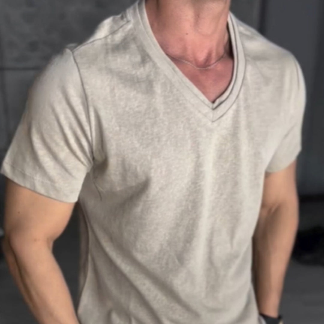 Men's Classic Double V-neck Ice Short-sleeved T-shirt