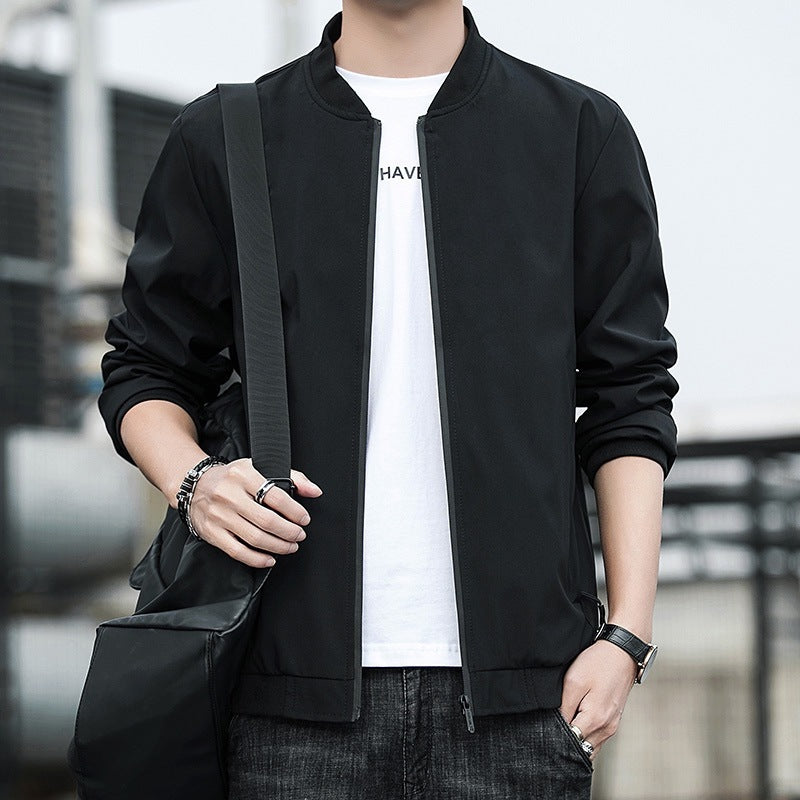 Men's Jacket Spring And Autumn Solid Color Stand Collar Coat