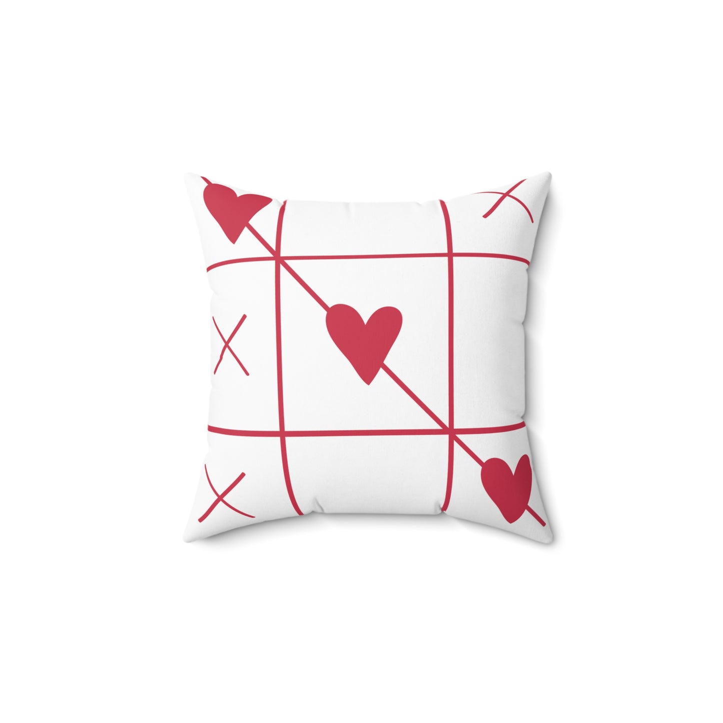Valentine Tic-Tac-Toe Heart Pillow — Romantic Red Heart Grid Decorative Throw Pillow