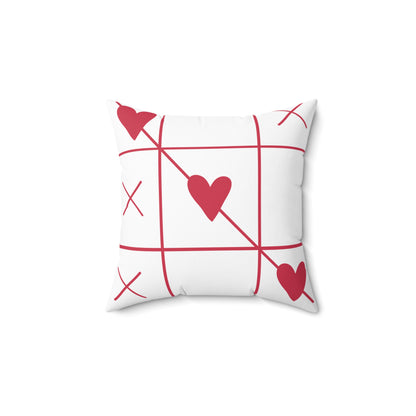Valentine Tic-Tac-Toe Heart Pillow — Romantic Red Heart Grid Decorative Throw Pillow