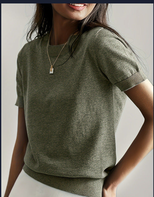 Round Neck Short Sleeve Thin Loose Casual Women's Sweater