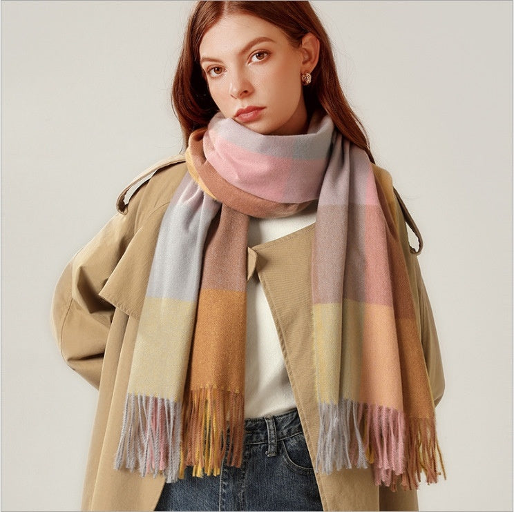 Shawl Scarf Winter Warmth Cashmere Tassel Plaid Long Bib