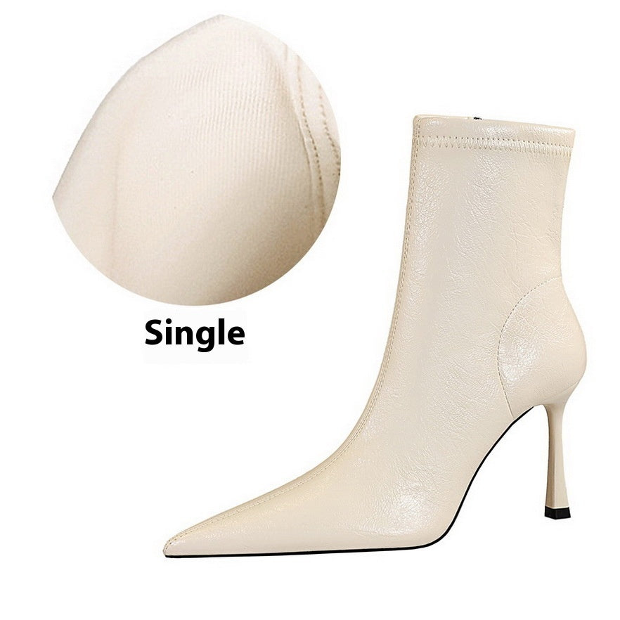 Ultra High Heel Stiletto Pointed Winter Side Zipper Short Boots