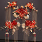 Classical Red Flower Liquid Ancient Style Headdress Fringed Hair Crown Bridal Hair Accessories