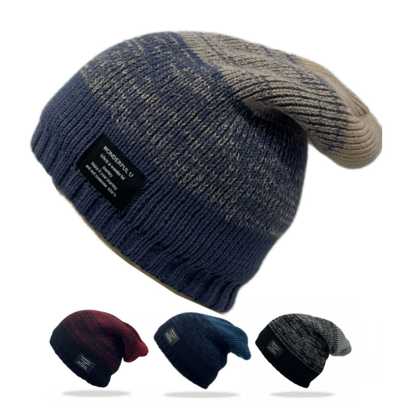 Mixed Color Plus Fluff Knitted Hat Unisex