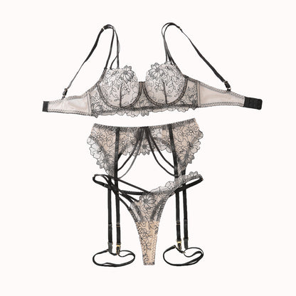 Lace Bra Set Mesh Hollow Four-piece Set For Women