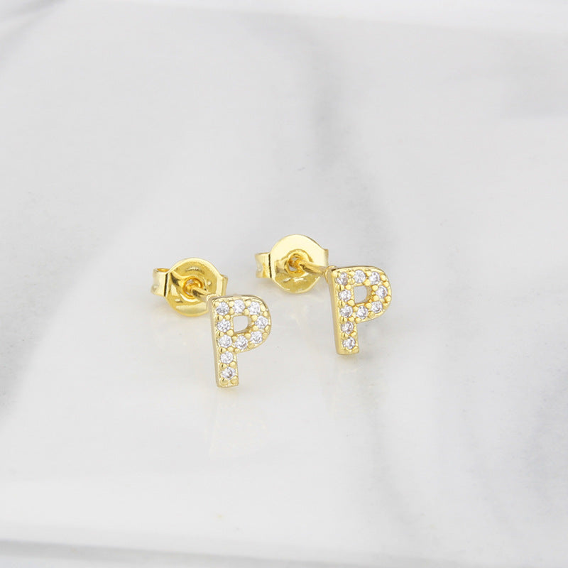 Ins European And American Diamond English Alphabet Letter Earrings