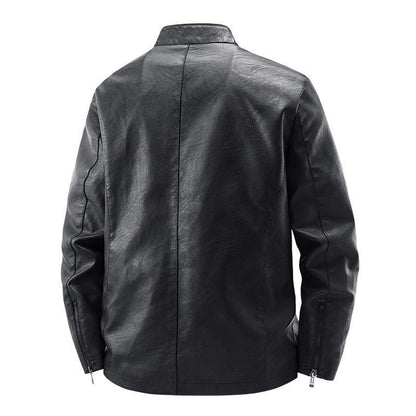 Men's Motorcycle Leather Coat Spring And Autumn Solid Color Stand Collar