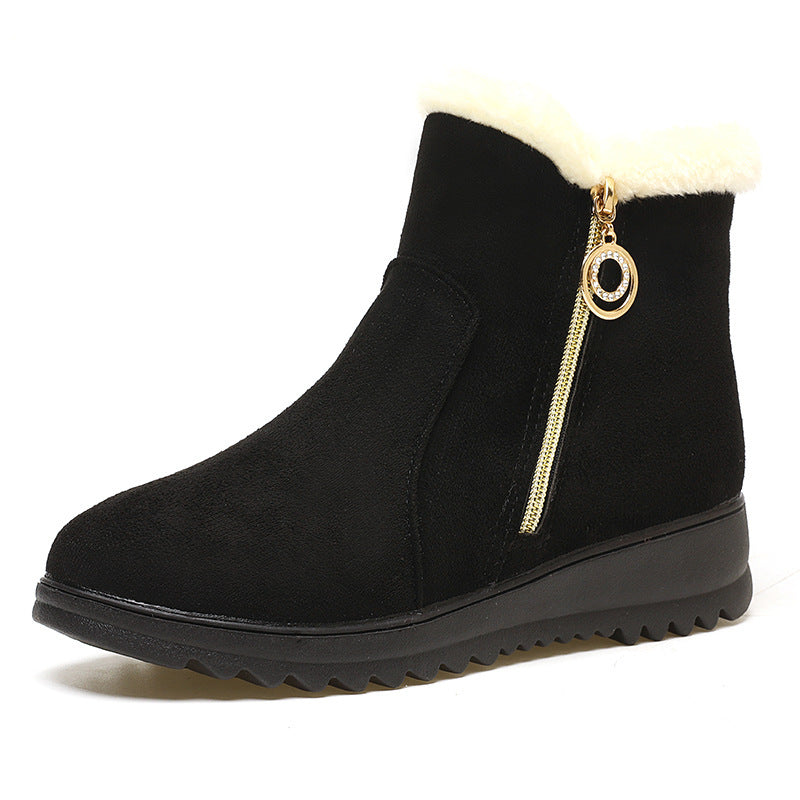 Fashionable And Versatile Fleece-lined Thick Flat Warm Women's Ankle Boots