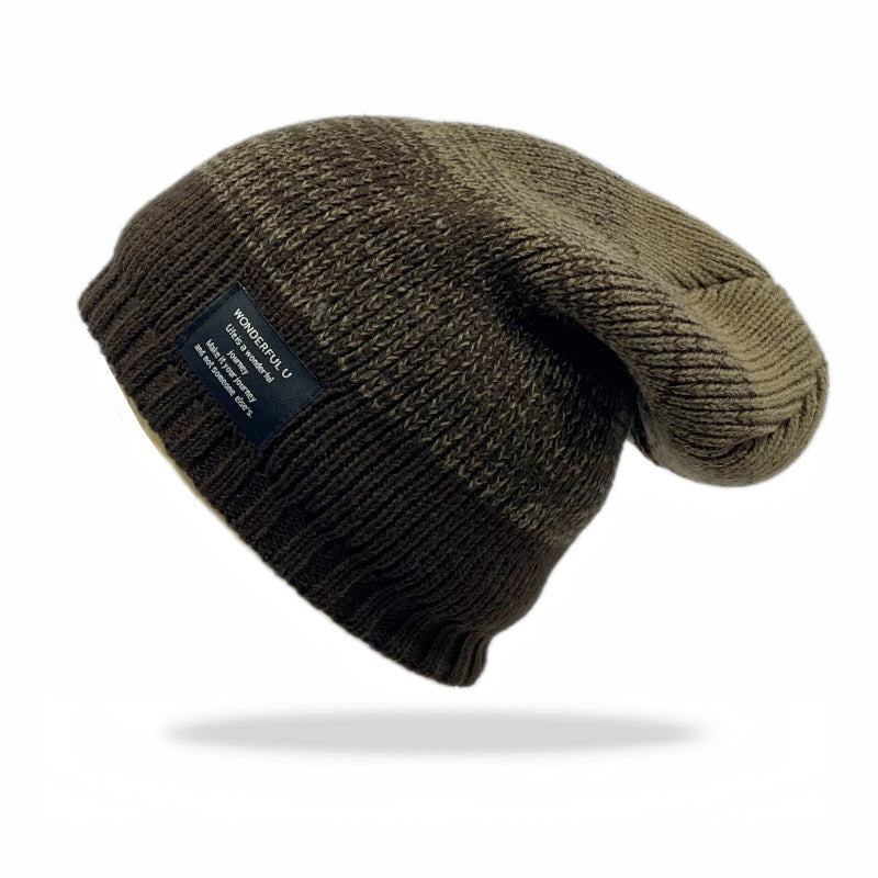 Mixed Color Plus Fluff Knitted Hat Unisex