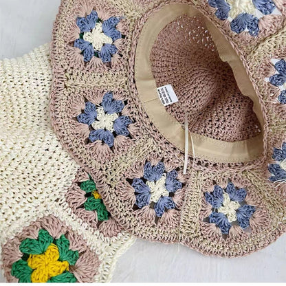 Fashion Personality Handmade Crocheted Flower Straw Hat Women
