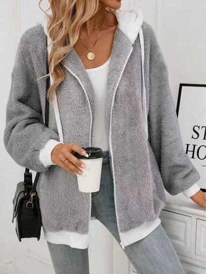 Women's Casual Multicolor Double-sided Plush Zipper Plush Coat
