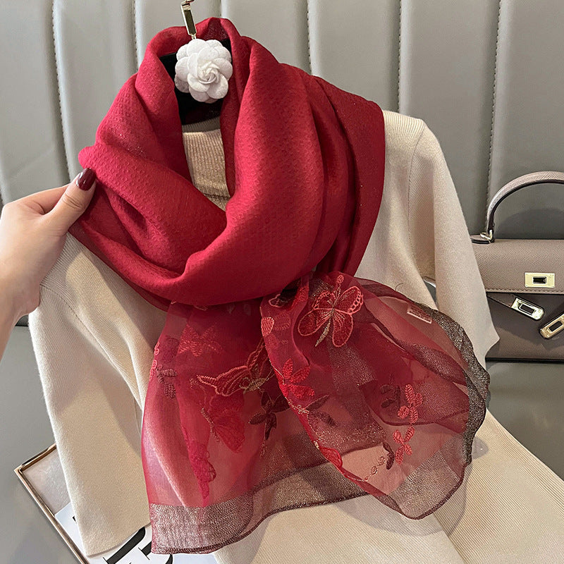 New Fashion Embroidered Long Silk Wool Scarf For Women