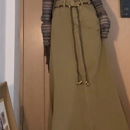 Fall Retro Hong Kong Style Women's High Waist Denim Skirt