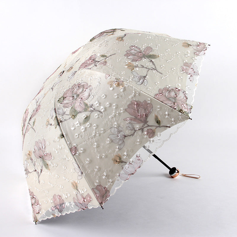 Double Lace Embroidered Umbrellas Storage Umbrella Sunshade