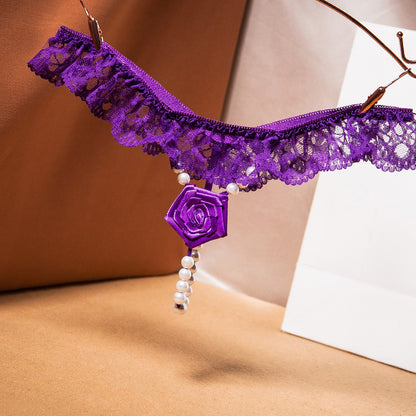 Original Handmade Rose Hot T-back Female Flirting Pearl Seduction Lace Lace Wedding Panties