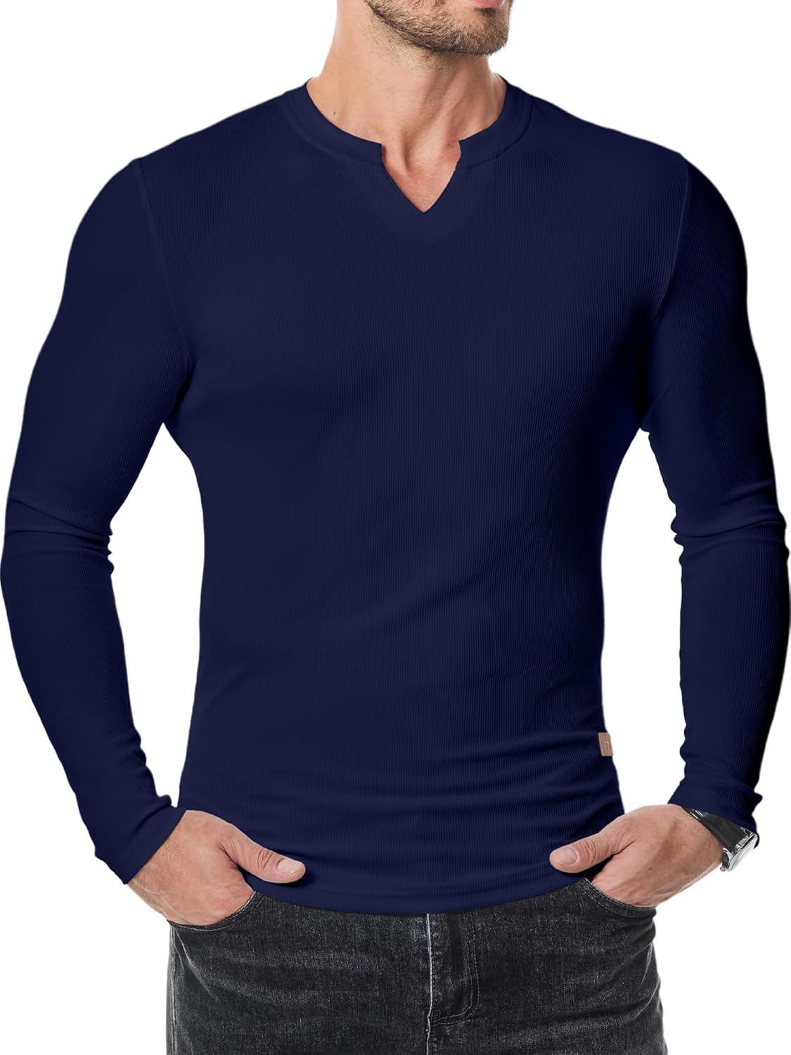 Fall Winter Men T-shirt Solid Color Casual Fashion Men's Long Sleeve