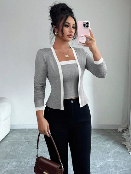 Cardigan Jacket And Vest Two-piece Set Tops