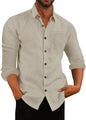 Men's Polo Collar Solid Color Long Sleeve Shirt Linen Loose Casual Cardigan