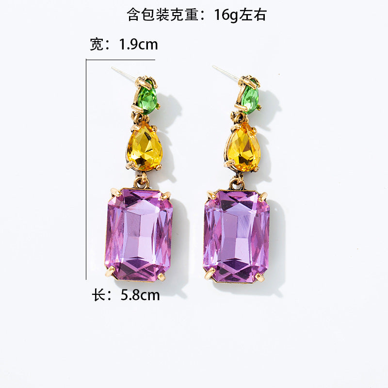 Series Geometric Square Water Drop Light Luxury Crystal Stud Earrings