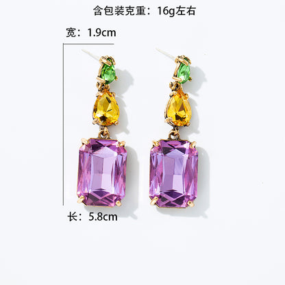 Series Geometric Square Water Drop Light Luxury Crystal Stud Earrings