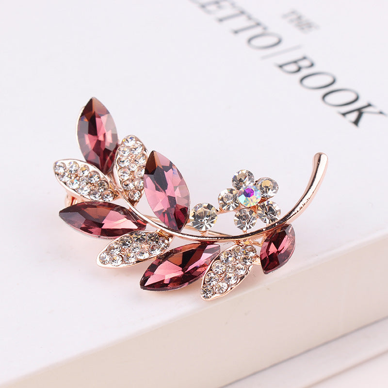 Wedding Bouquet Corsage High-grade Crystal Glass Curved Leaves With Diamonds