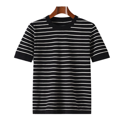 New Striped Round Neck Breathable Men's Short Sleeve
