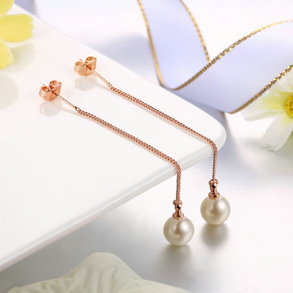Popular Jewelry Simple Pearl Ear String Rose Gold Earrings