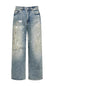 Neutral Wide Leg Mopping Dirty Splash-ink Distressed Design Jeans