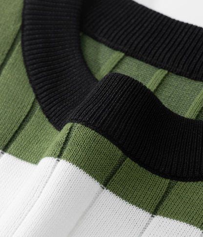 Men's Casual Contrast Color Striped Pullover