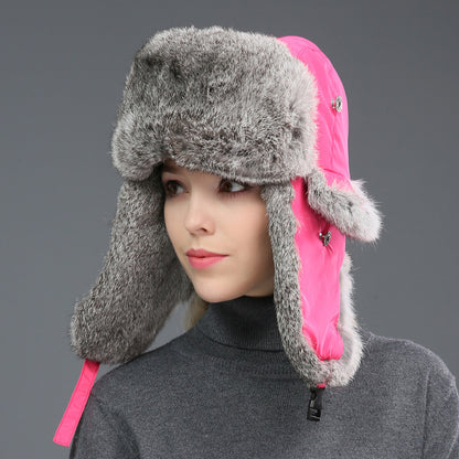 Rabbit Fur Unisex Thickened Warm Ear Protection Cold-proof Outdoor Hat