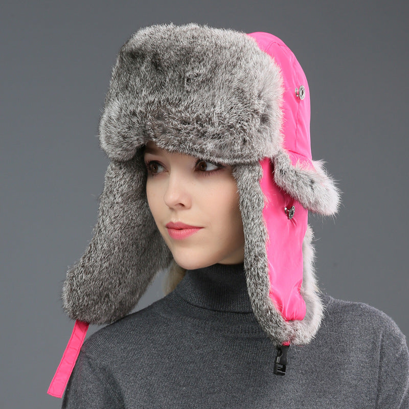 Rabbit Fur Unisex Thickened Warm Ear Protection Cold-proof Outdoor Hat