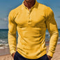 American Men's T-shirt Waffle Casual Polo Collar Button Slim-fit Long Sleeve