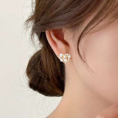 14K Real Gold Plating Light Luxury Pearl Shell Pearl Zircon Gold Plated High Color Retaining Earrings Ear Studs
