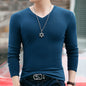 Winter Long Sleeve Slim Fit Solid Color And V-neck T-shirt