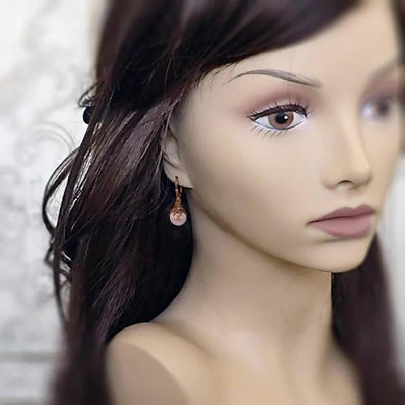 He Cheng Fashion Retro Distressed Inlaid Natural Artificial Pearl Earrings