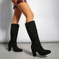 Suede Pleated High Thick Heel Pointed Toe Large Size Sleeve Boots